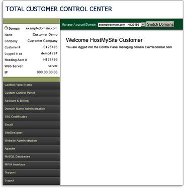 HostMySite Classic Control Panel Image