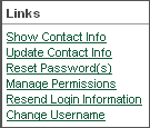 Under <strong>Links</strong>, click Reset Password(s).