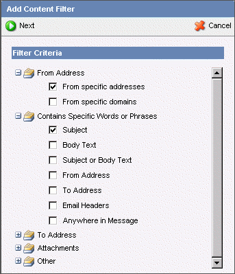Select the Filter Criteria