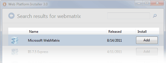 Webmatrix as result