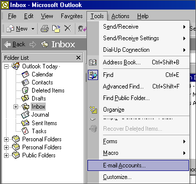 configure Outlook and Outlook Express on E-mail