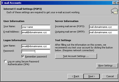 configure Outlook and Outlook Express on E-mail