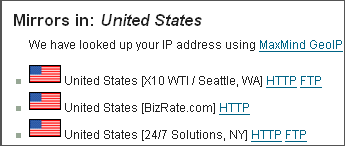 Scroll to the bottom and select a mirror site close to your location and click the available link for http or ftp.