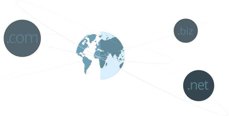 earth with orbiting domain name extensions