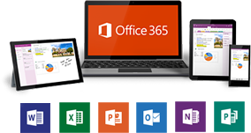 Office 365 mobile devices with 6 Microsoft Office Application Icons